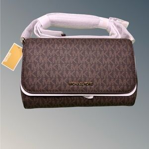 Michael Kors Dark Brown and White Shoulder Bag